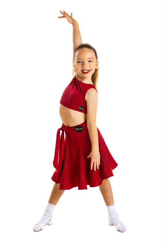 Red Sparkle Skirt with Integrated Belt