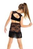 Tan & Black Lace Fringe Skirt