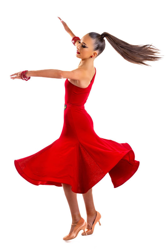 Red Ballroom Skirt with Sparkle Godets