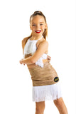 Gold Glitz Drop Waisted skirt with White Fringe