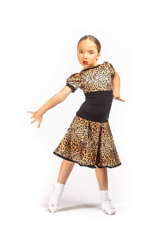 Leopard & black puff sleeve leotard