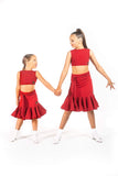 Drop Waisted Red Sparkle Skirt with integrated belt