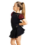 Black Crepe Leotard with Red Glitz Puff Sleeves