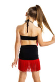 Black Drop Waisted Red Fringe Skirt