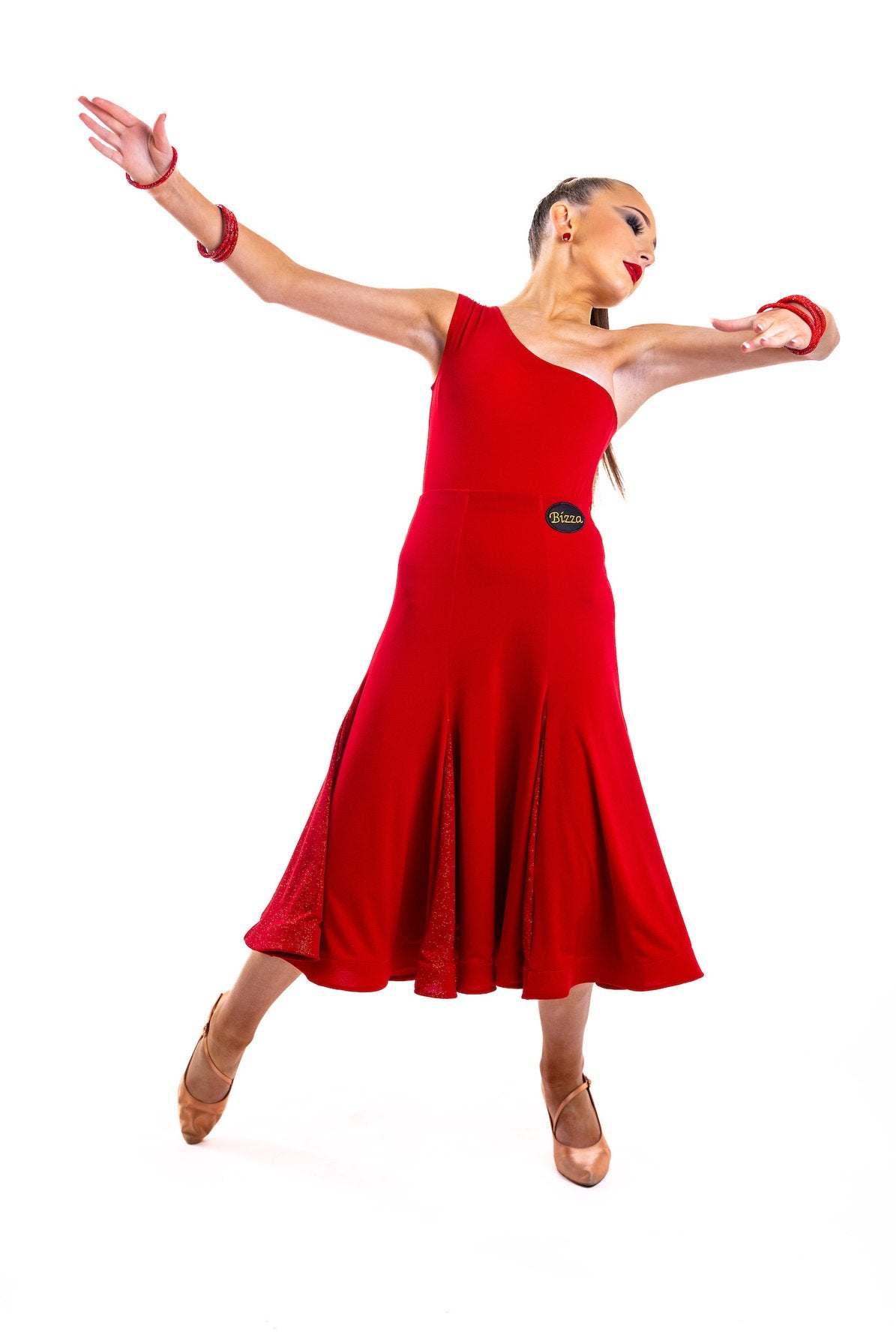 One Shoulder Red Crepe Leotard