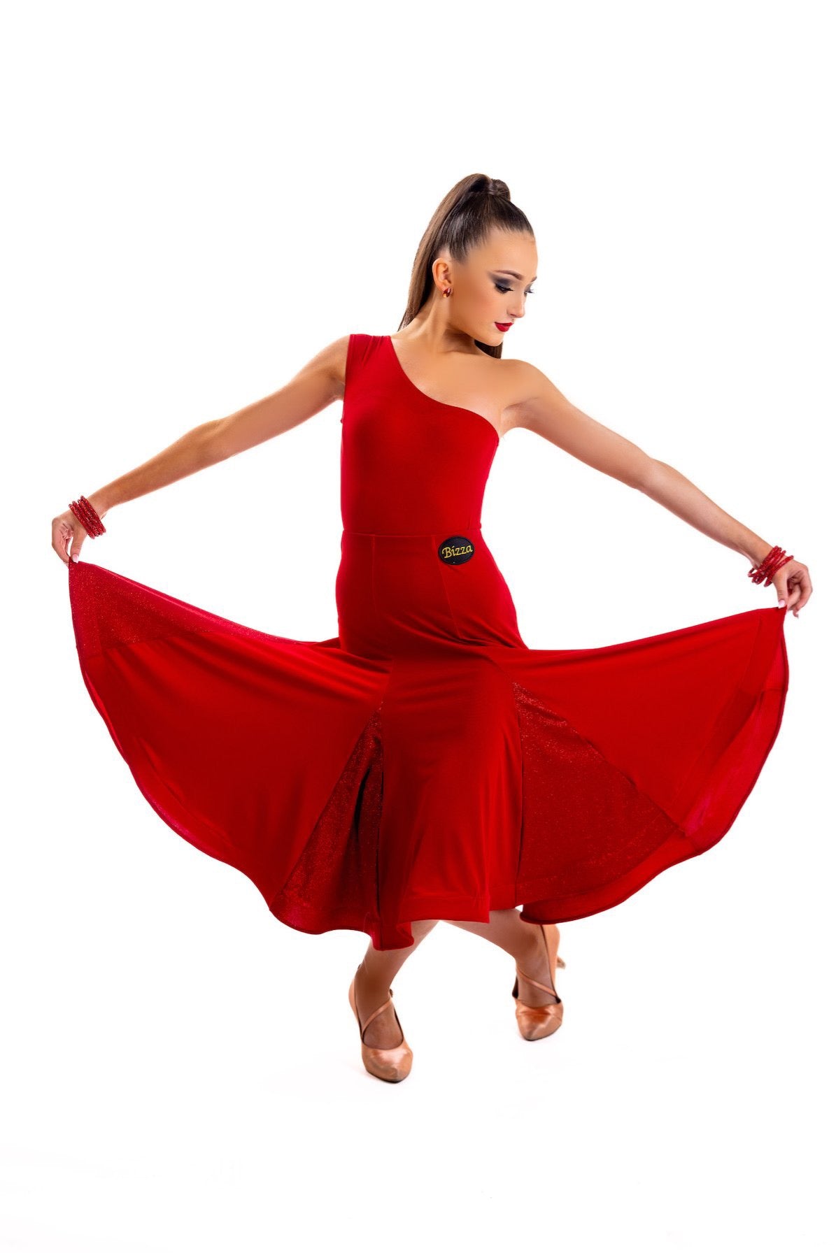 Red Ballroom Skirt with Sparkle Godets