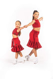 Drop Waisted Red Sparkle Skirt with integrated belt