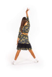 Double Frill yellow&navy Polkadot poppy drop waisted skirt with integrated belt