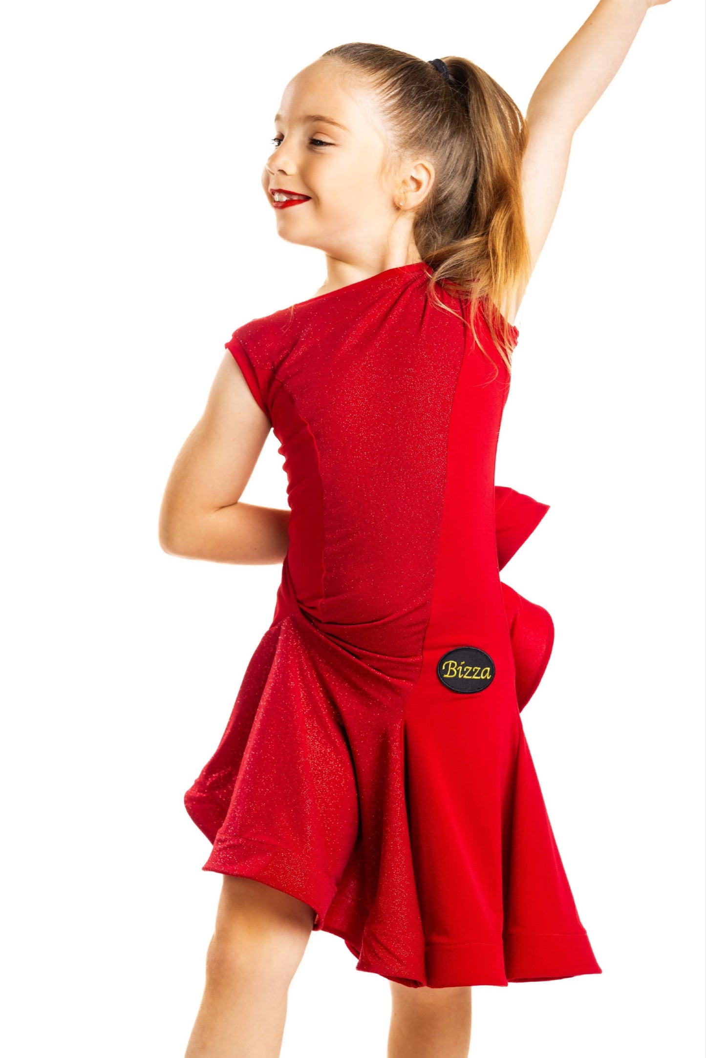 Red Crepe & Red Sparkle Panelled Dress