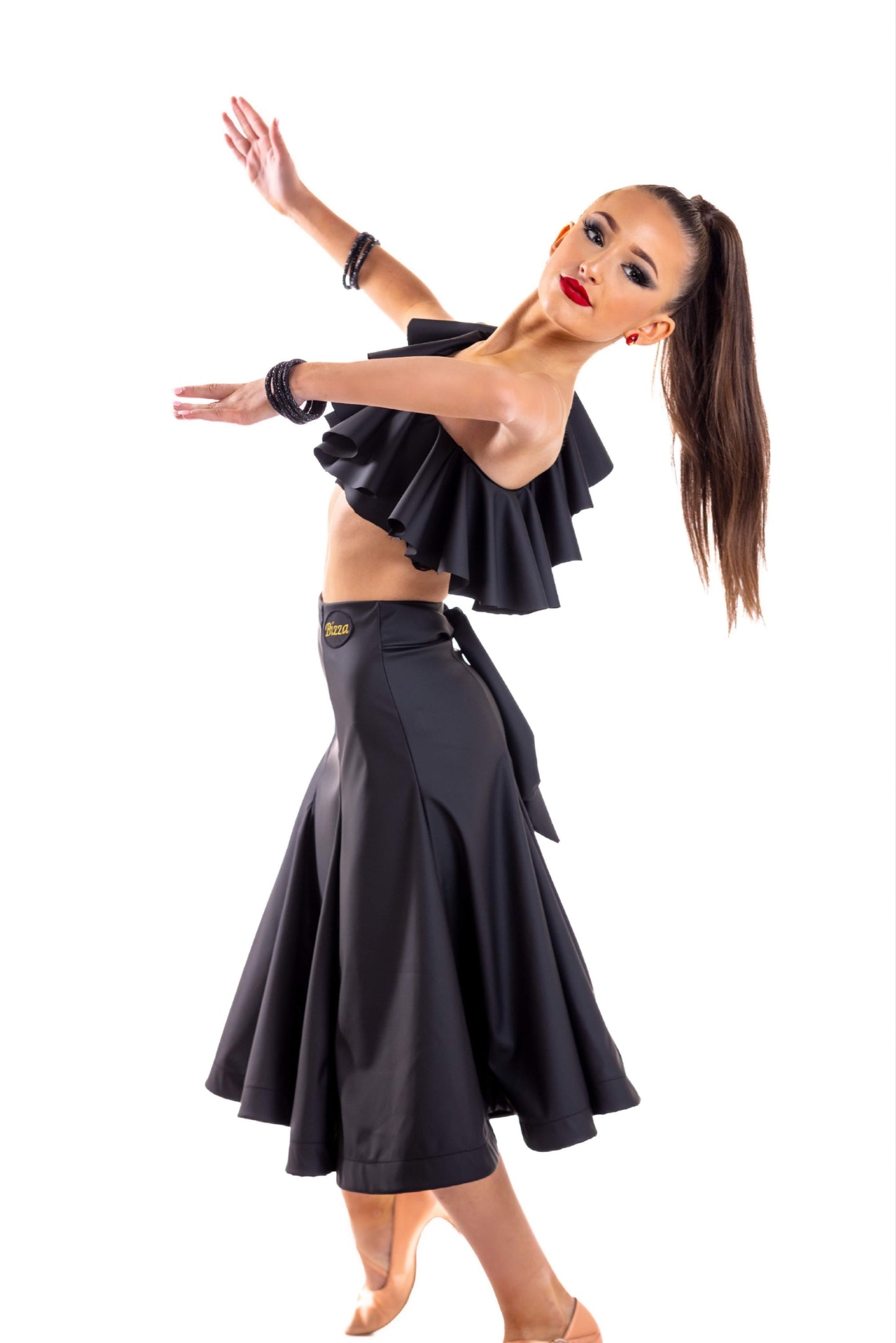 Leatherette Ballroom Skirt with Integrated Belt